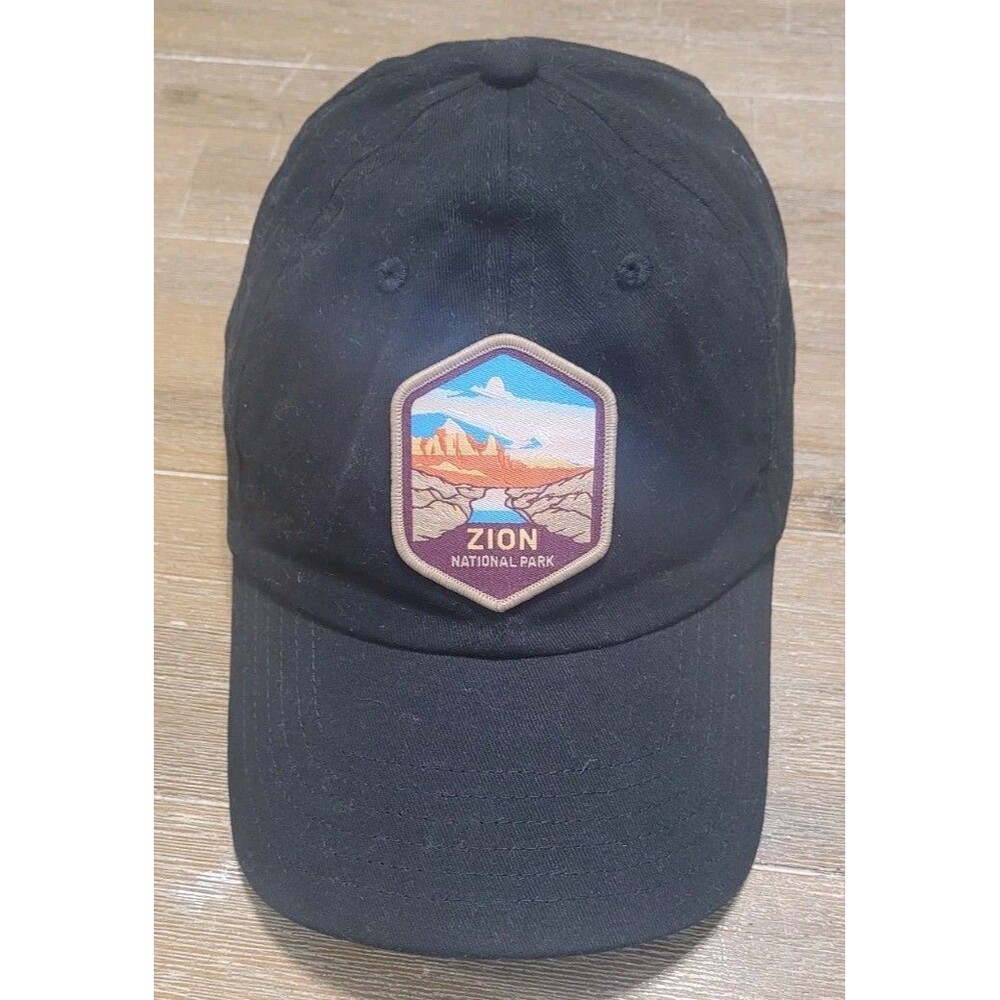 Zion National Park Black Hat Cap Adjustable Strap Utah